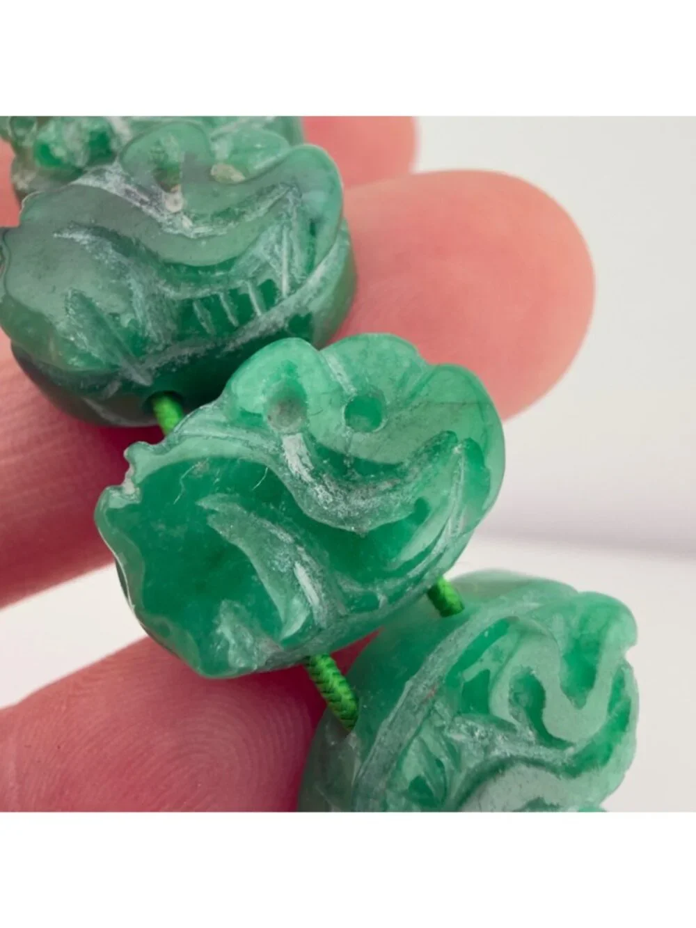Green Carved Stone Dragon Stretch Bracelet Panel